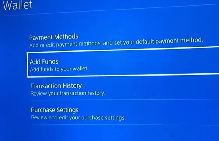 add funds ps4 wallet