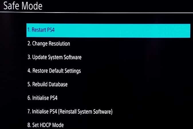 safe mode ps4 initialize ps4