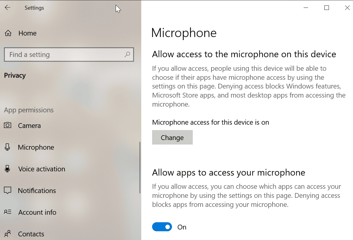 allow apps access microphone windows 10