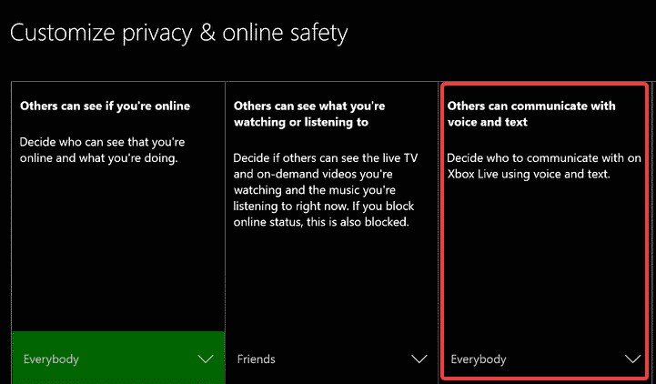 chat privacy settings xbox
