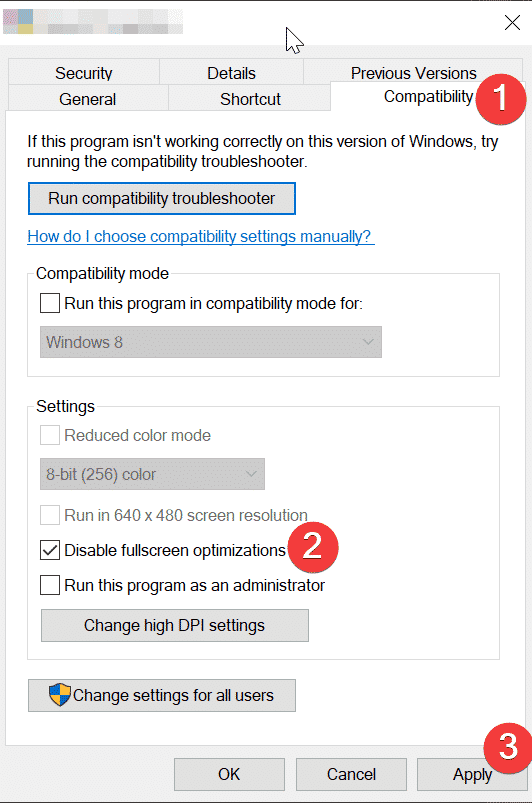 disable full screen optimizations windows 10