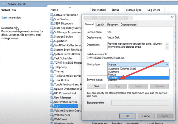 disable vgc windows 10 services