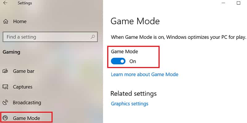 turn on game mode windows 10