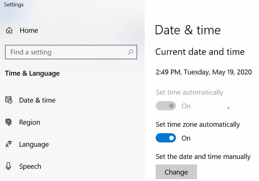 set time location automatically windows 10