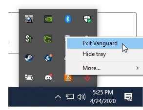 disable vanguard system tray