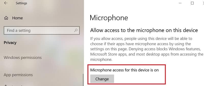 windows 10 microphone access