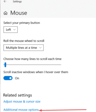 additional mouse options windows 10