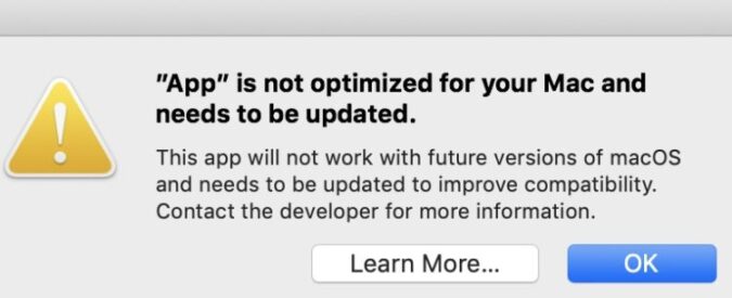 error macos app is not optimized for your mac