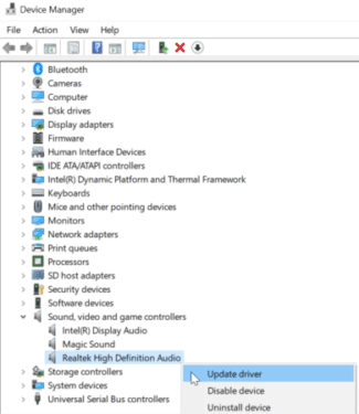 device manager driver options