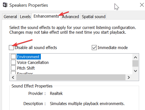 disable sound effects playback devices