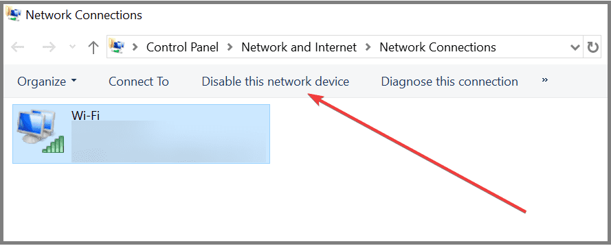 disable this network device control panel windows 10