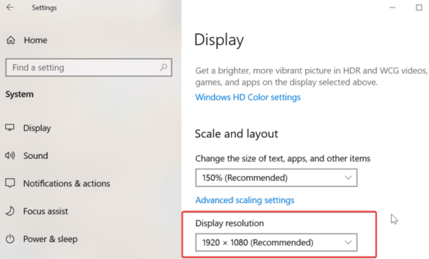 display resolution settings windows 10