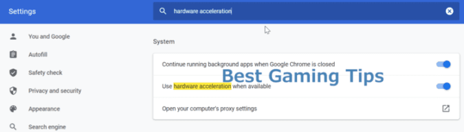 hardware acceleration chrome settings