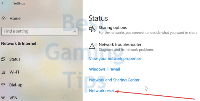 network reset windows 10