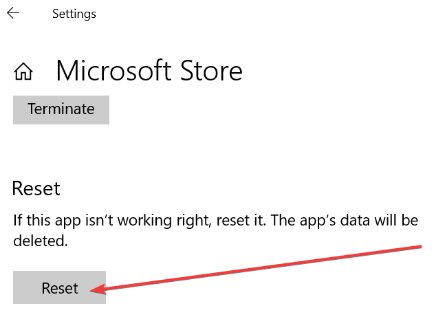 reset microsoft store app