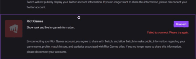 riot games not connecting to twitch