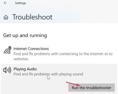 run audio troubleshooter windows 10