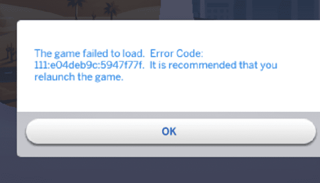 sims 4 error 111 game failed to load