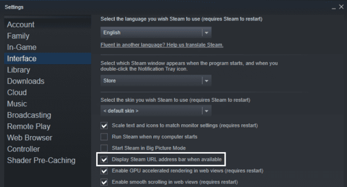 steam ID url address bar settings