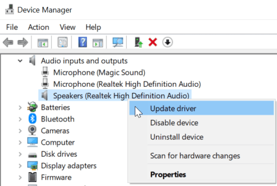 update sound drivers device manager windows 10