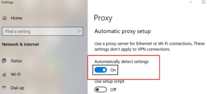 windows 10 automatically detect proxy setup