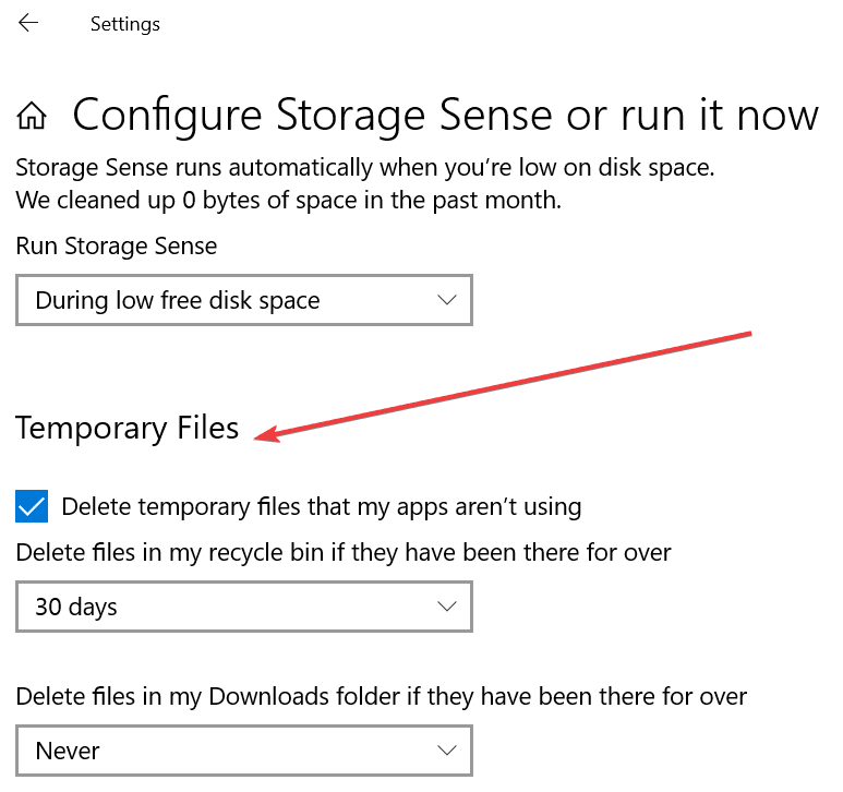 windows 10 storage delete temporary files