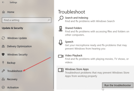 windows store apps troubleshooter