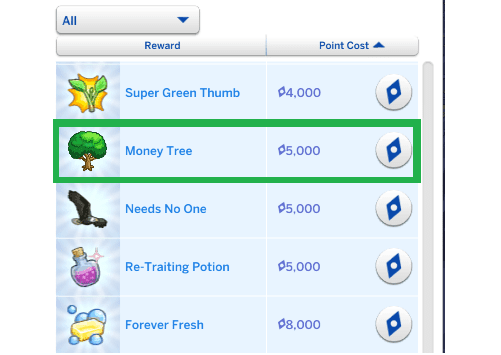 money tree rewards store sims 4