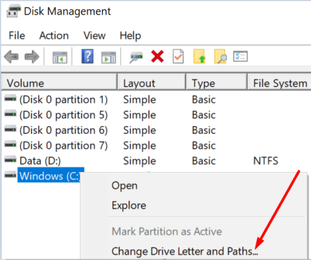 change drive letter and paths windows 10