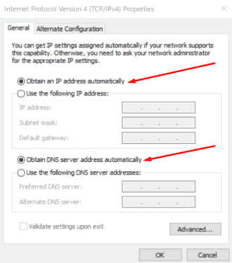 obtain IP DNS automatically