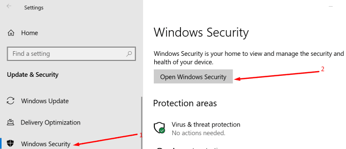 open windows security windows 10