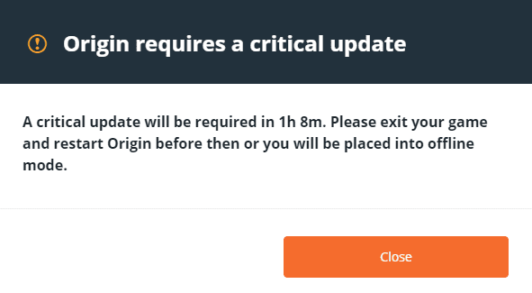 troubleshoot origin requires a critical update