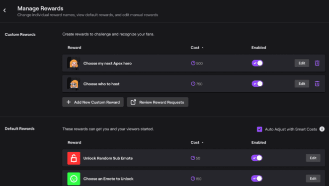 twitch manage rewards settings