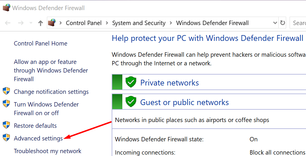 windows firewall advanced settings