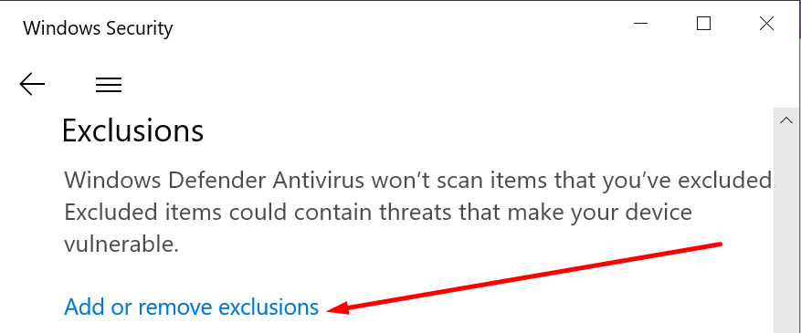 windows security add exclusions