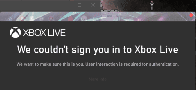 We couldn't sign you in to Xbox Live
