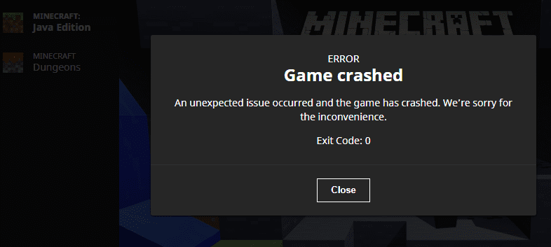 fix minecraft error code 0