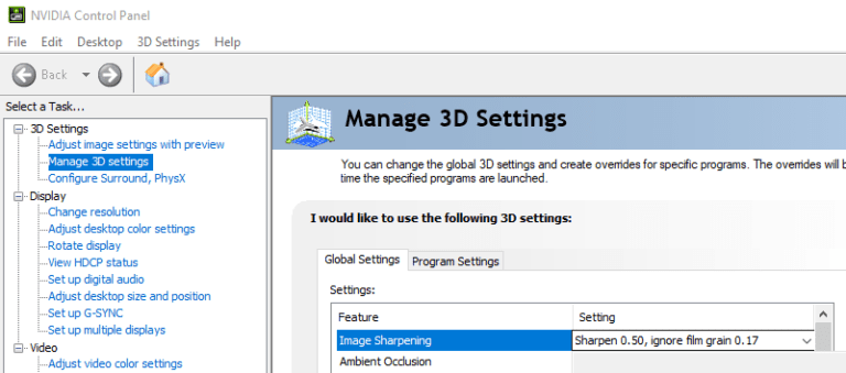 nvidia control panel windows 10 missing settings