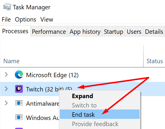 task manager twitch end task