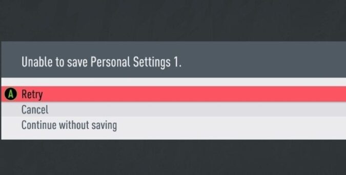 FIFA Unable to save personal settings fix