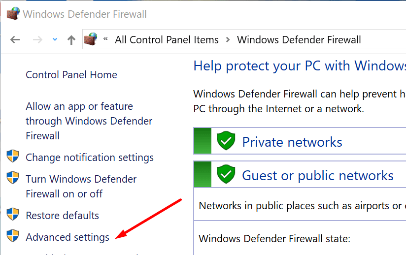 advanced settings windows firewall