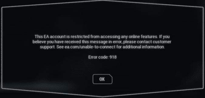 ea account restricted from online features