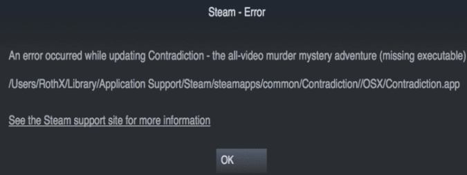 fix steam missing executable error