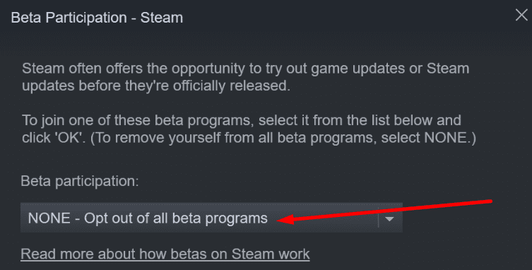 opt out of steam beta