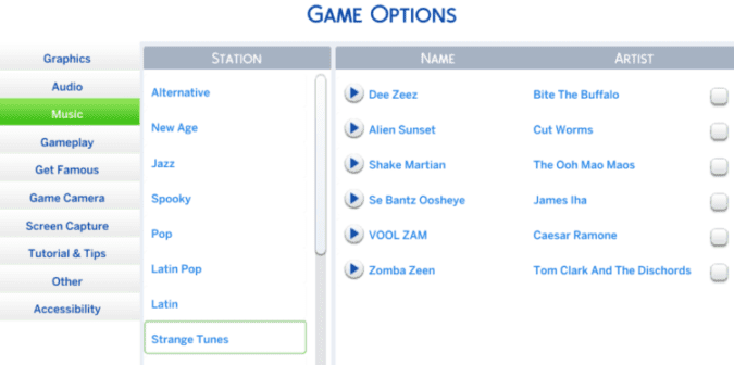 sims 4 game options music