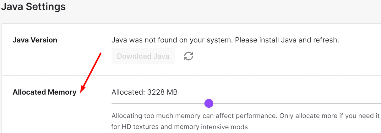 twitch allocated memory settings