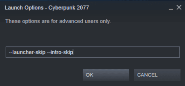 skip intro cyberpunk 2077 steam