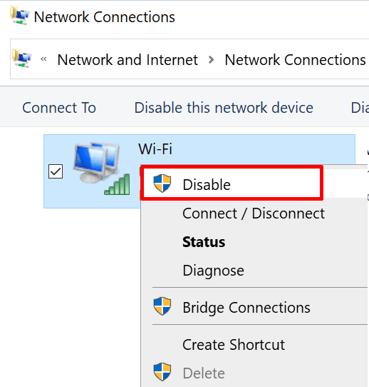 disable network connection control panel