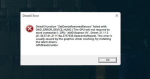 Ошибка directx function getdeviceremovedreason