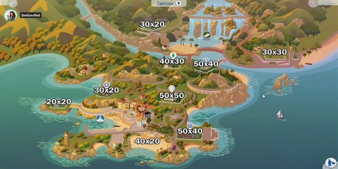 Sims 4 Tartosa lot size map